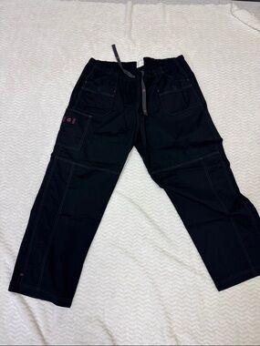 Women's Black Cargo Scrub Pants with Drawstring and Elastic Waist